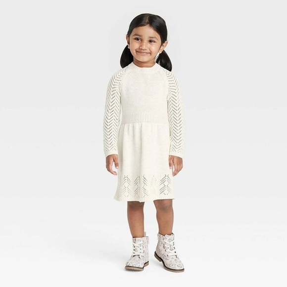 CAT & JACK | Holiday Cream Knit Sweater Dress - Size 2T - Picture 3 of 5